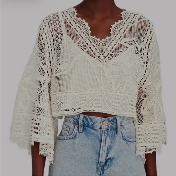 NWT FARM Rio Guipire Blouse- Off-White- Size Small - Picture 4 of 16